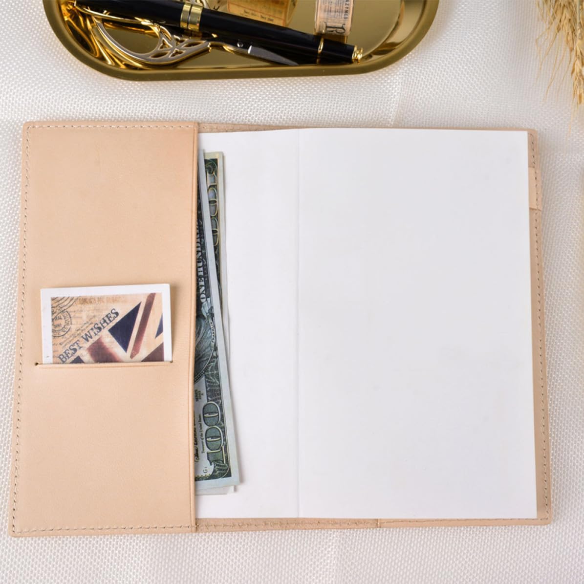 ibasenice Funda de Cuero Cubierta Protectora de Diario para Cuaderno A5 Beige, Porta Bolígrafo y Ranuras y Escuela, Negocios Viajeros
