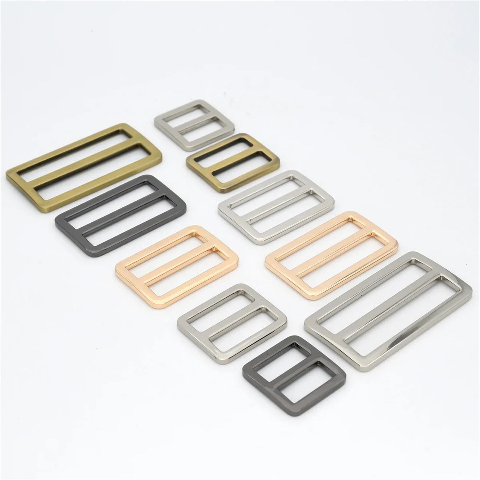 Hebillas de cinturón de 15 piezas de hebilla de metal Tri-Glide, deslizador cuadrado ajustable, artesanía de cuero, correa de bolsillo, correas de cincha, piezas