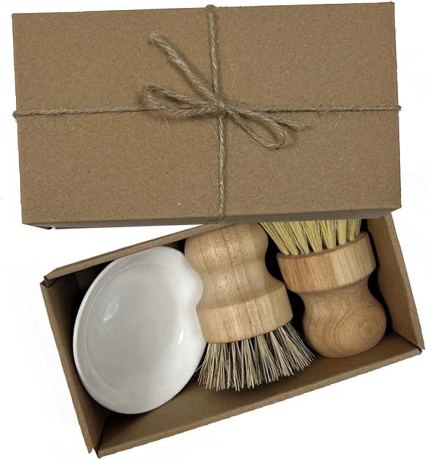 FOKAI Dish Brush,Kitchen Wooden Cleaning Scrubbers Set for Washing Cast Iron Pan/Pot, Natural Sisal Palm Ceramic Plate