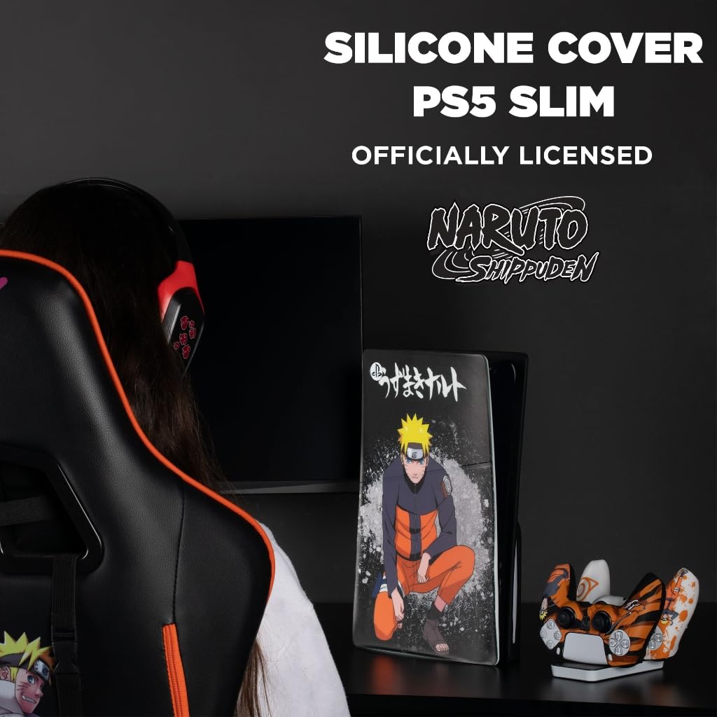 Konix Naruto Shippuden Carcasa Protectora para Consola PS5 Slim - Silicona - Antigolpes - Antirayaduras - Motivo Naruto - Negro