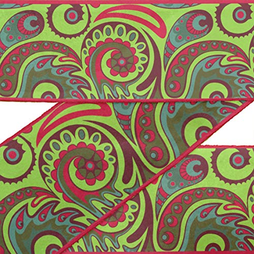 IBA Indianbeautifulart Green Artistic Paisley Fabric Laces for Crafts Printed VelvetÂ TrimÂ Fabric Sewing Border RibbonÂ TrimsÂ 9 Yards 2 Inches