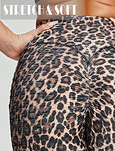 FITTOO Scrunch Butt Leggings with Pocket for Women TIK Tok Anti Cellulite Booty Lifting Workout Yoga High Waisted Pants Side Pocket Cheetah Large