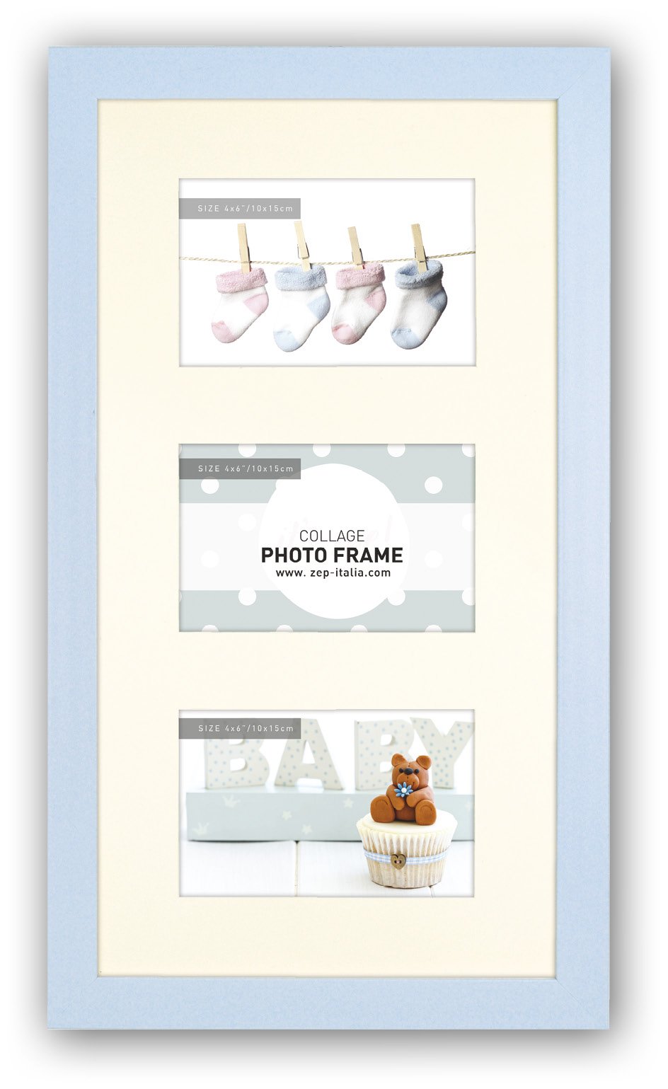 Emma Newborn Pastel Blue Multi Photo Frame – Holds 3 x 6x4 Photos