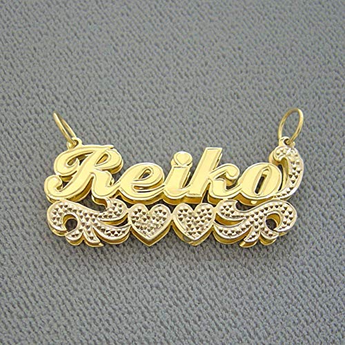 Personalized Necklace 10K Yellow Gold 3D Double Plates Diamond Accent Name Pendant Charm Iced Out Fi Personalized Necklace 10K Yellow Gold 3D Double Plates Diamond Accent Name Pendant Charm Iced Out Fi