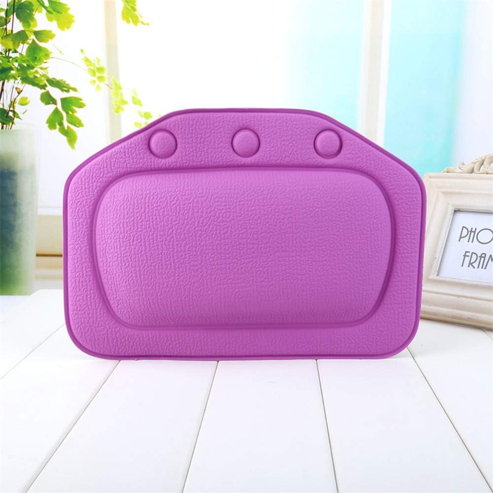 LJJ Soft Bathtub Pillow Headrest Waterproof PVC Bath Pillows Cushion Head Neck Rest Pillows with Suction Cups Bathroom Accessories,Purple