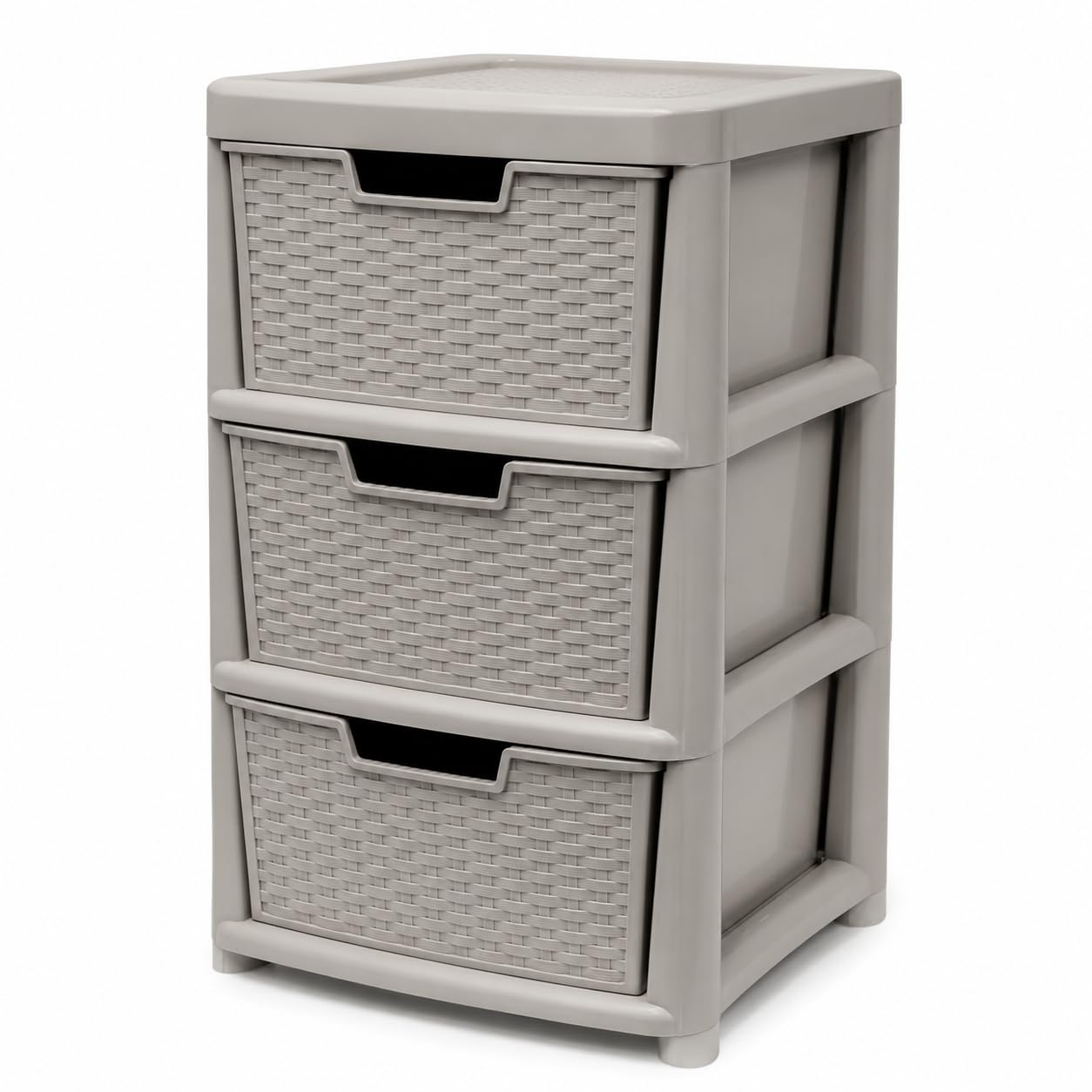 Kaanco Large Plastic Storage Drawers Rattan Effect Storage Unit Tower Space Saving Plastic Drawers for Bedroom Office Kitchen Laundry Bathroom Clothes Toy Home Organisation (3 Tier Rattan Mushroom)