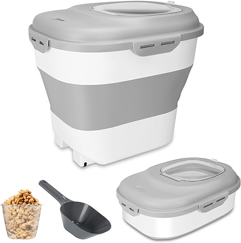 YECERCAN Contenedor de almacenamiento de comida para perros, 30 a 50 libras, grande, plegable, para alimentos para mascotas, con tapa superior