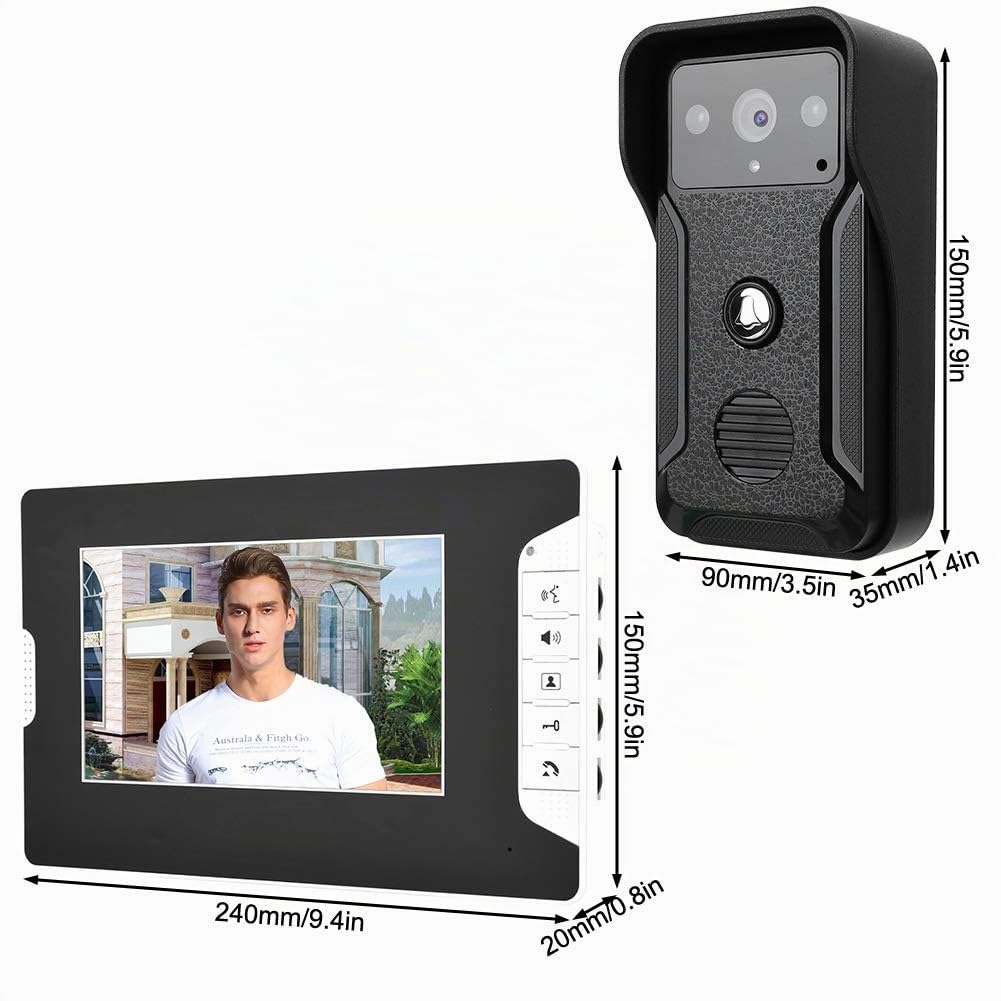 Interphone Vidéo, Interphone Vidéo Filaire avec Écran LCD de 7 Pouces avec Caméra Extérieure 1000TVL Support de Vision Nocturne IR Surveillance Déverrouillage Interphone Bidirectionnel (EU)