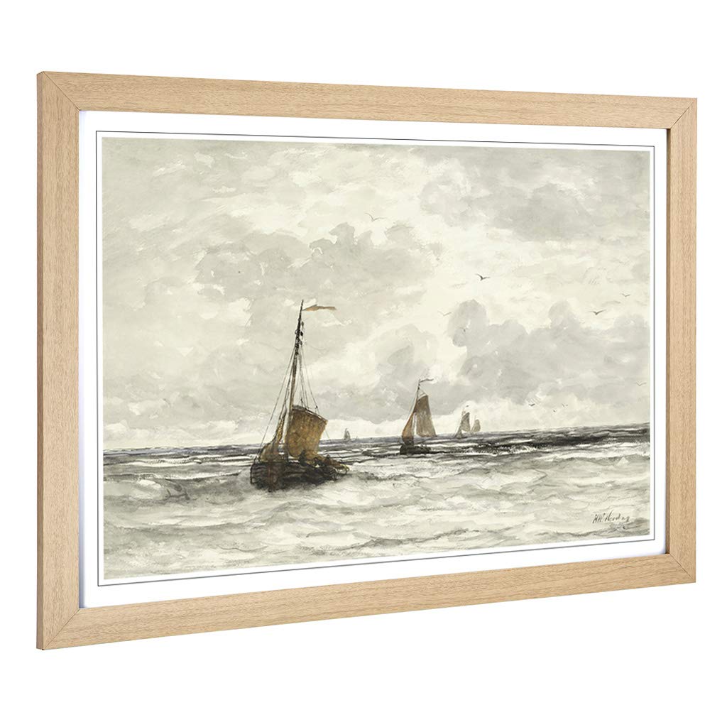 Big Box Art Framed Print of Hendrik Willem Mesdag Sea and Boats Design | Wall Art Picture | Home Decor for Kitchen, Living Room, Bedroom, Hallway, Oak, A2 / 24.5x18 Inch / 62x45cm