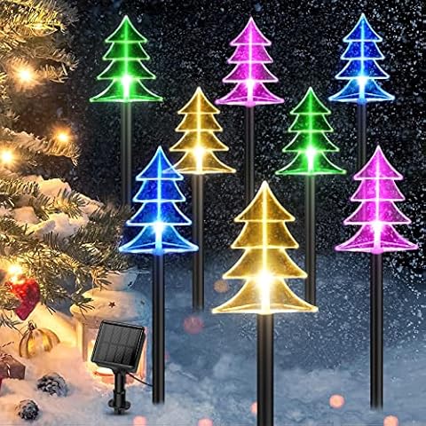 KOOPER Pack of 8 Christmas Tree Lighting Outdoor, Solar Christmas Lights, LED Solar Fairy Lights, LED Garden Light Sticks, Garden Light, Outdoor Lighting for Garden, Trees, Patio, Christmas Decoration Cover
