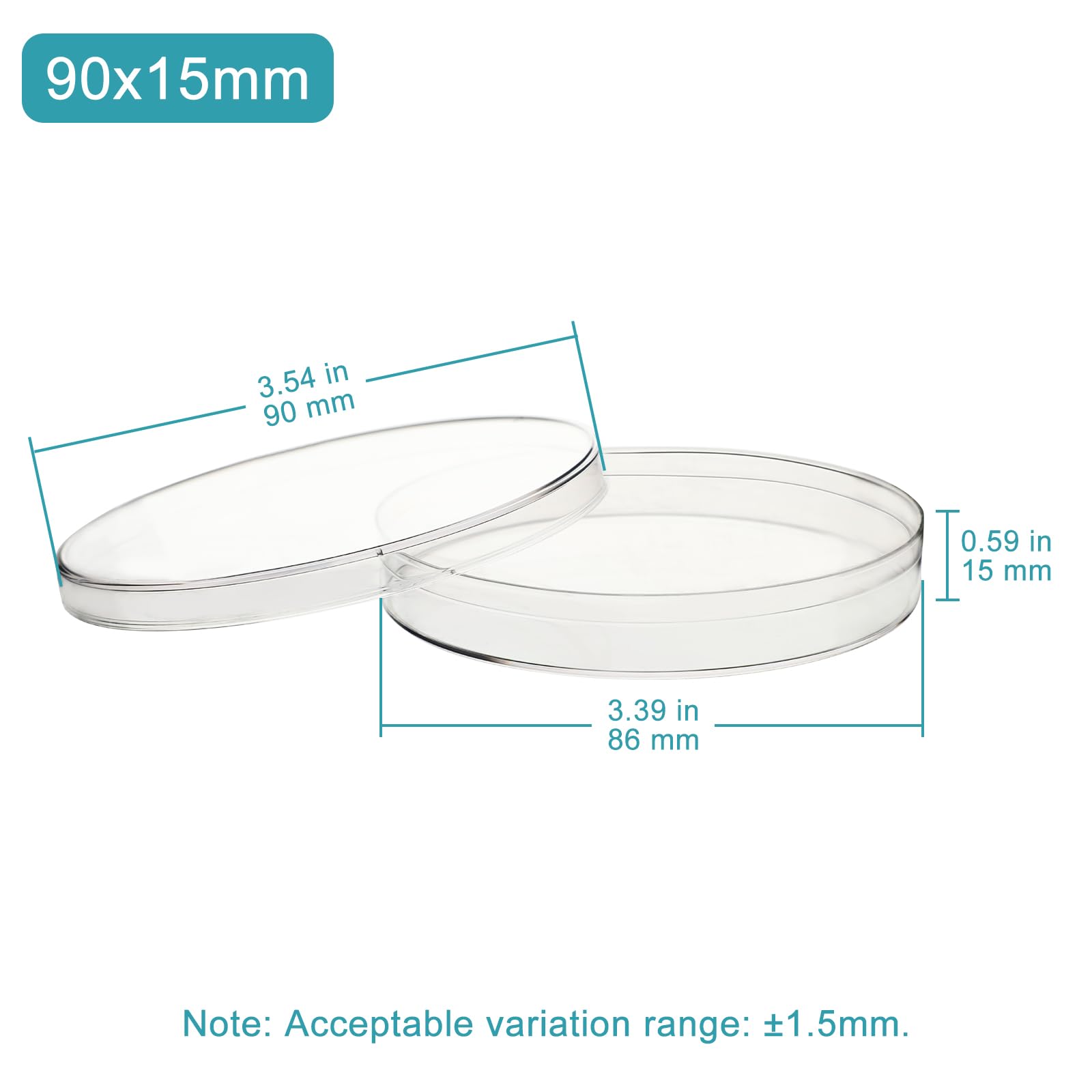 Stonylab 10 Platos de Petri Plástico con Tapas Transparentes, 90 mm, 15 mm, Desechables Laboratorio