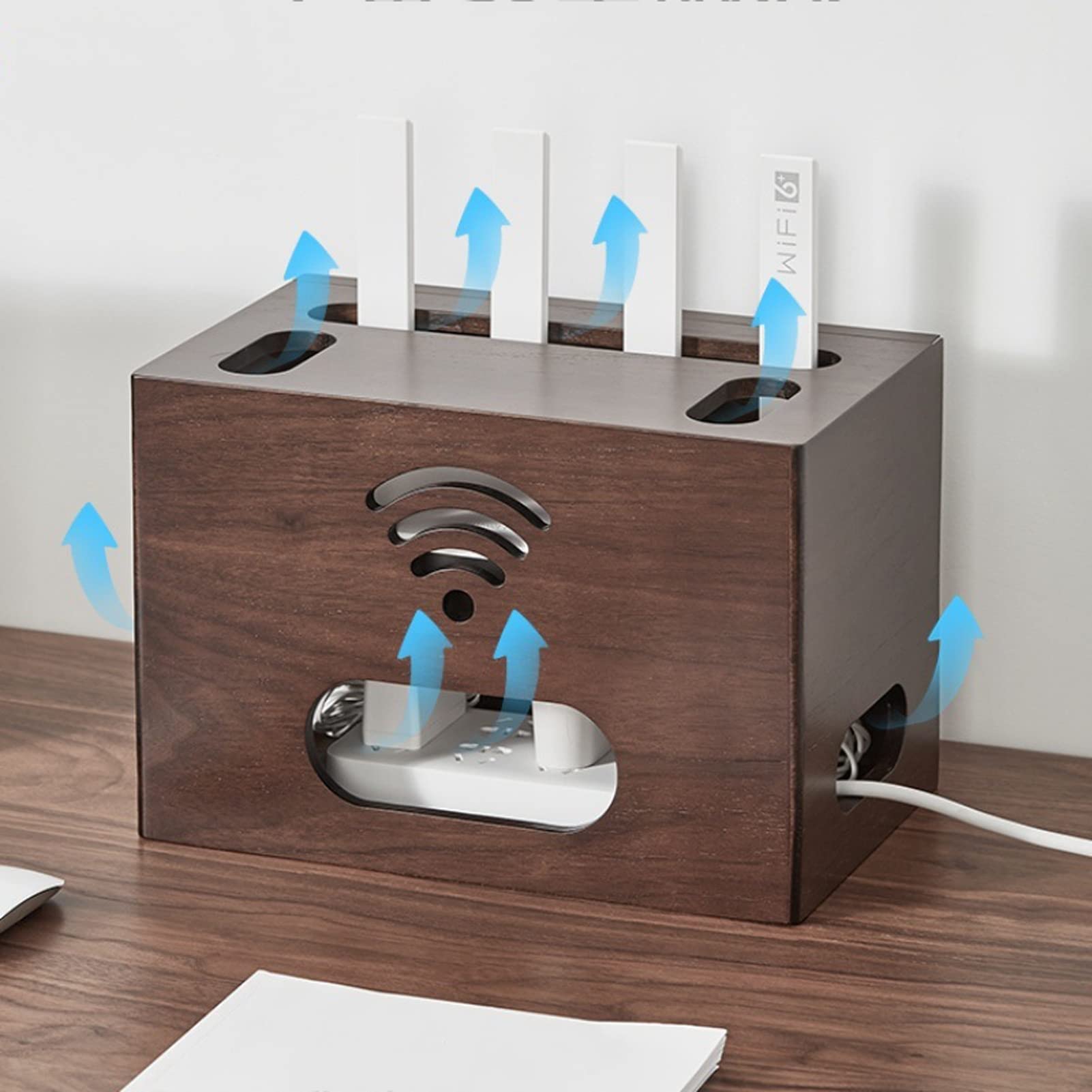 Kabelmanagement Holz-Router-Aufbewahrungsbox Set-Top-Box-Rack Netzteil TV-Line-Box Steckdosenschutz Dekorative Abschirmbox Kabelbox