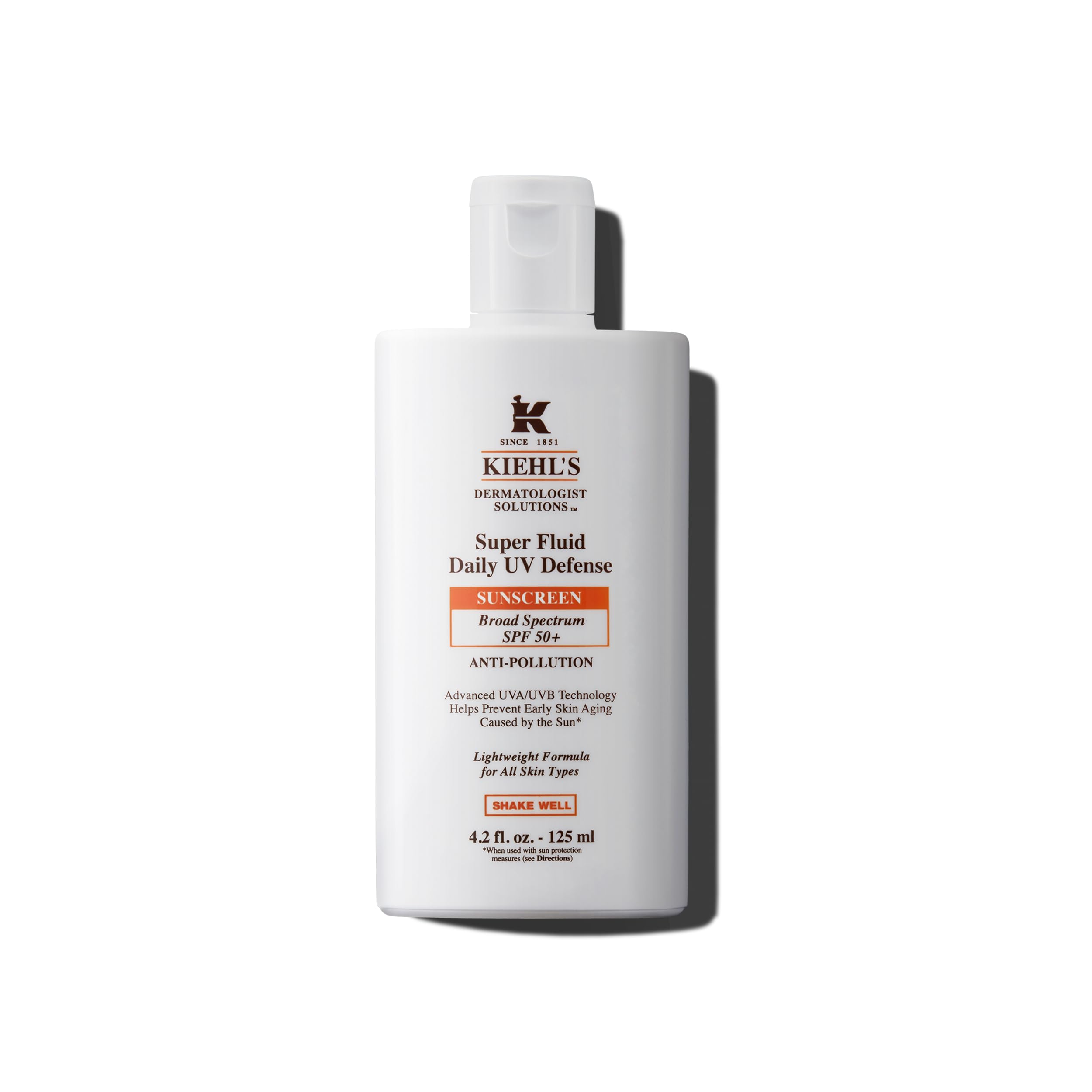 Kiehl's Super Fluid UV Defense Daily Facial Sunscreen SPF 50+, Lightweight Matte Finish, Protects Against UVA/UVB Rays & Pollution, Vitamin E & Baicalin, Non-comedogenic, Paraben-free, Fragrance-free