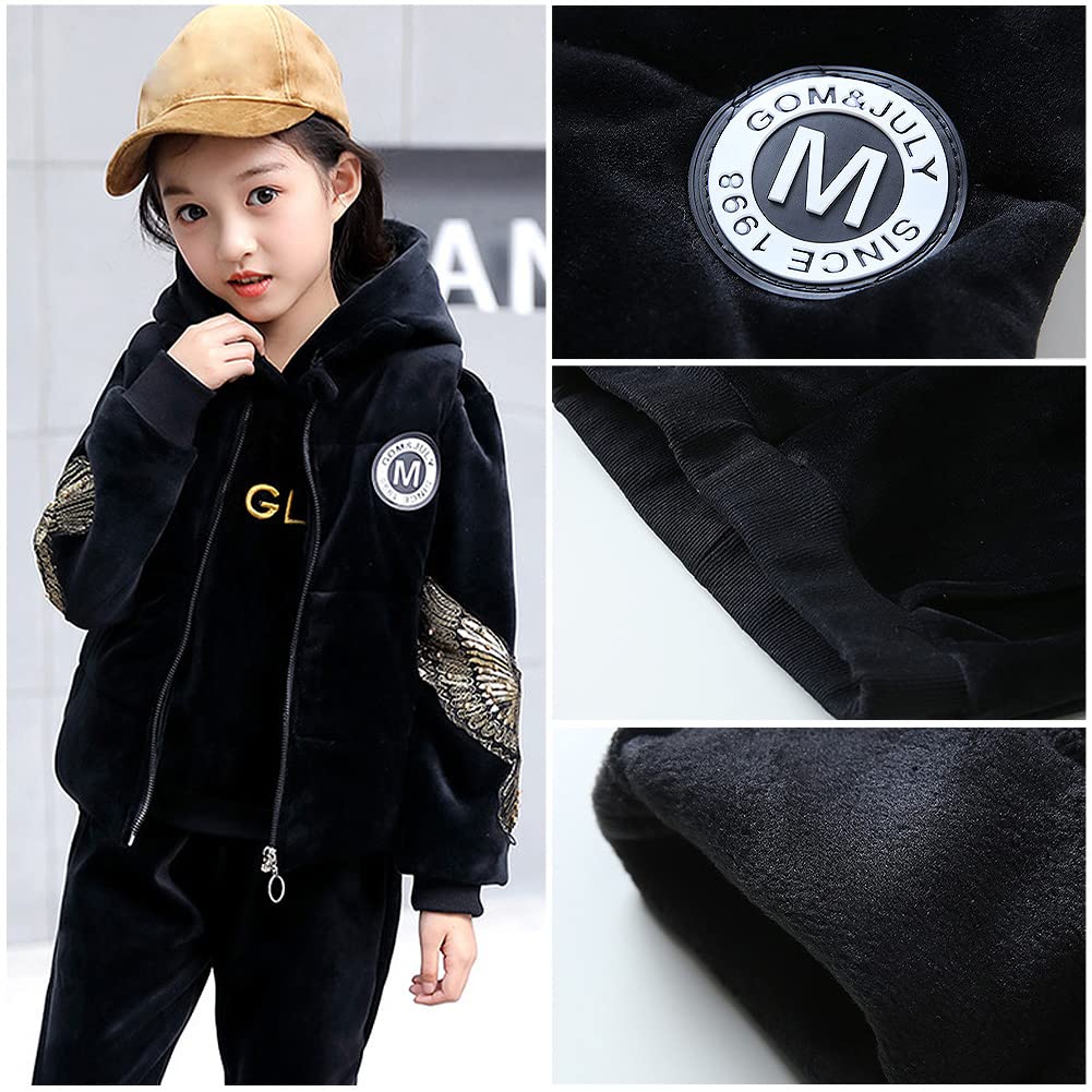 Chandal Niña Encapuchado Polar Forro Sudadera + Pantalón + Chaleco 3 Piezas Moda Personalidad Niños Invierno Deportes Traje para Edad 3-13 Años