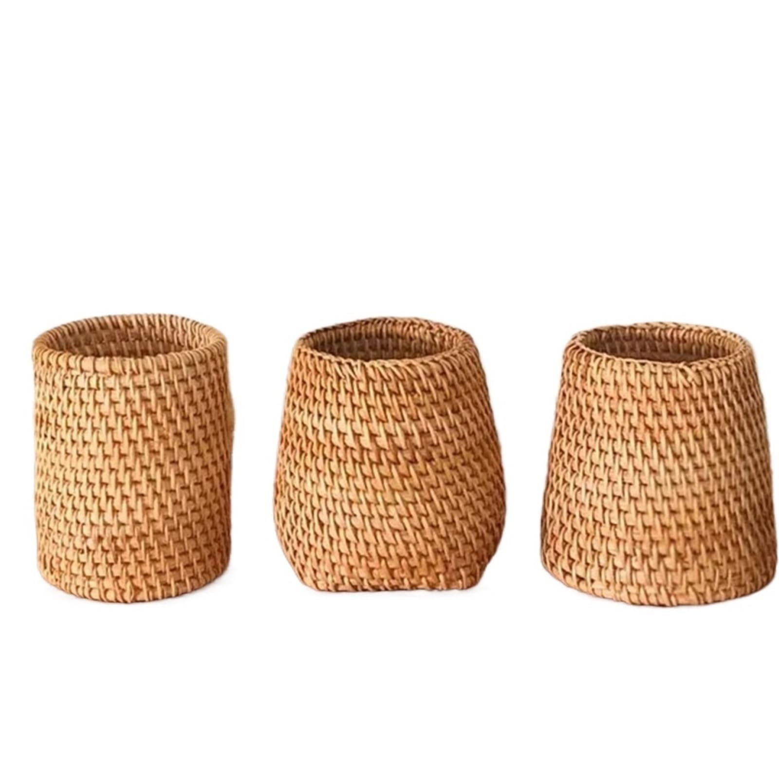 ZNJAMN 1set 3pcs Rattan Pencil Holder, Handmade Wicker Pen Cup Makeup Brushes, Woven Vine Desk Organizer Container Box for pens