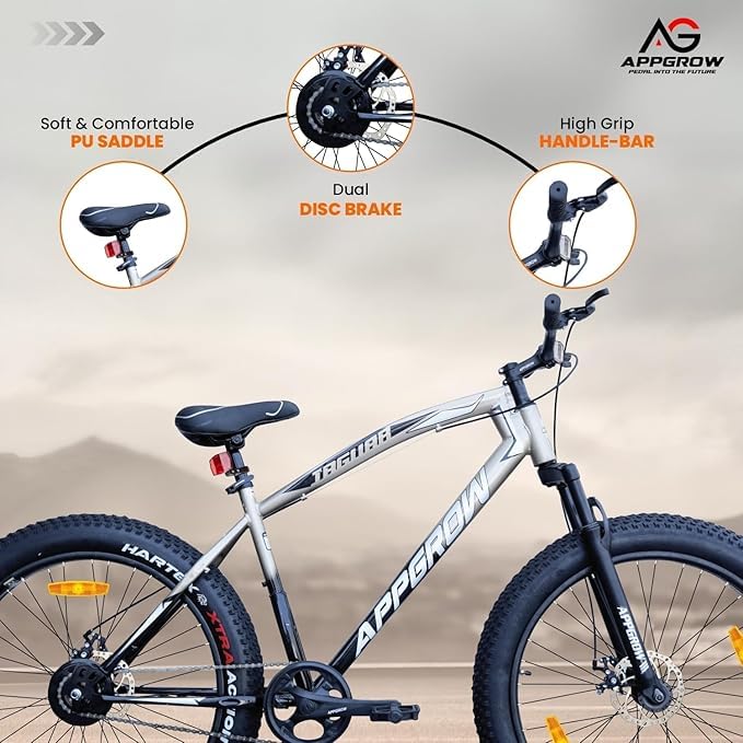 Image of Appgrow Fat tyre Cycle in Jaguar Frame with Fat Tyres of 26 * 400 with Front Suspension Fork with Dual disc Brakes in Single Speed