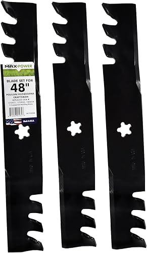Maxpower 561735XB Juego de mantillo comercial de 3 cuchillas para artesano de corte de 48 pulgadas, Husqvarna, Poulan, reemplaza al OEM no. 173921,