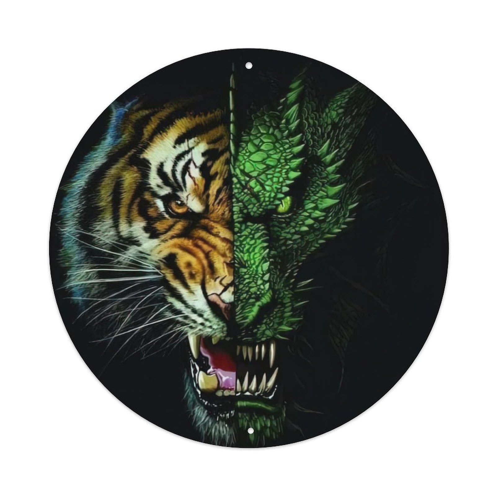 Animal Artwork Tiger & Dragon Vintage Metal Tin Sign Plaque Wall Decor for Cafe, Club Bar, Office, Garden Metal Poster 8x8Inch