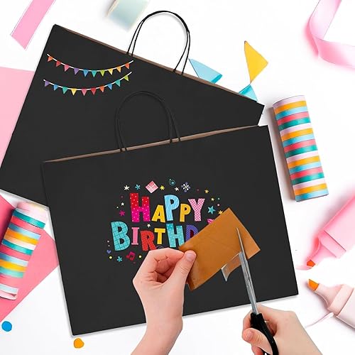 Miniatura 40 de MESHA Bolsas de papel grandes de 10 x 5 x 13 pulgadas, bolsas de papel kraft para compras con asas, paquete de 50 bolsas de regalo grandes, bolsas