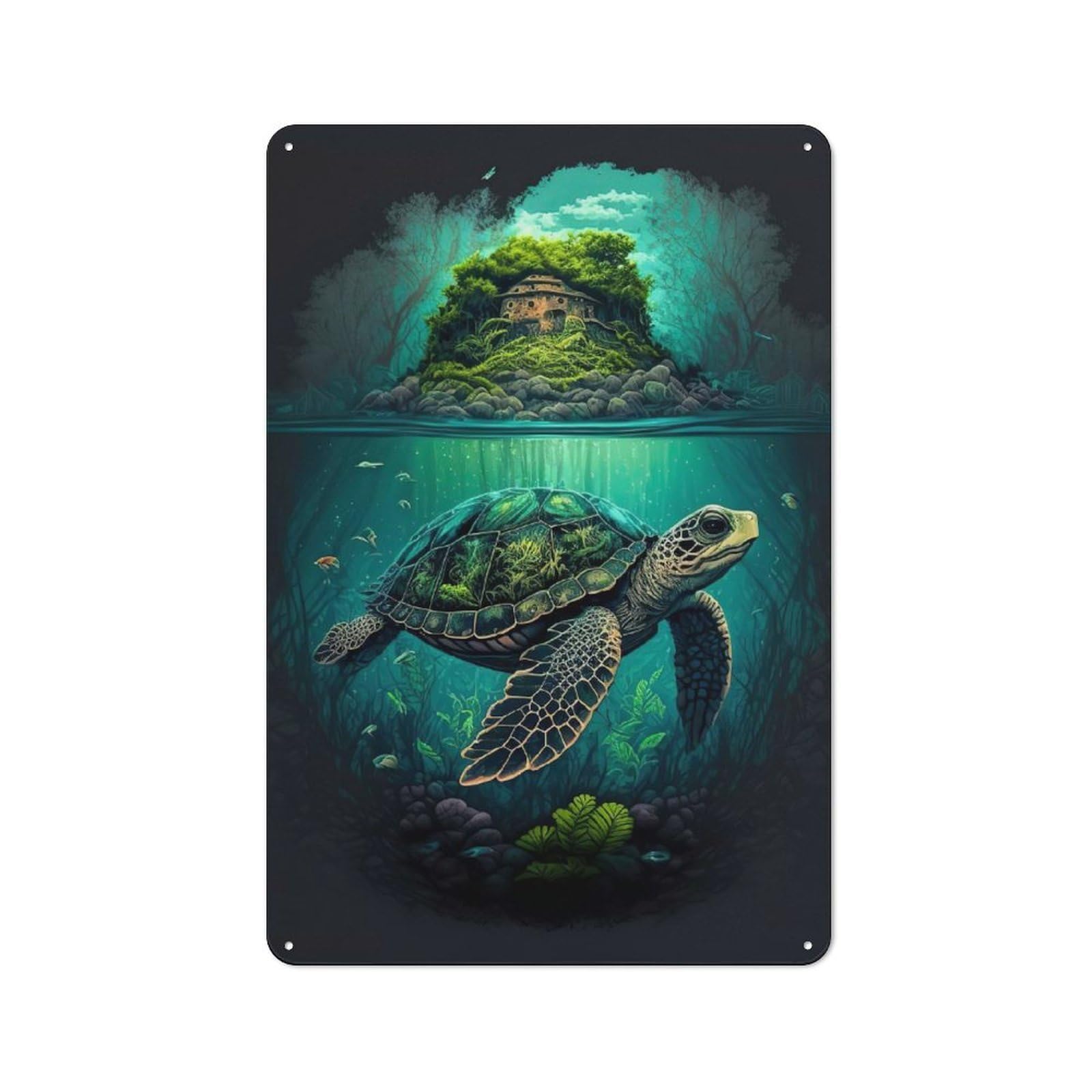 Junmoney Turtle Island Tin Wall Sign With Design 30X20cm, Classic Kitchen Wall Decor For Restaurant, Kitchen, Counter Or Breakfast Nook