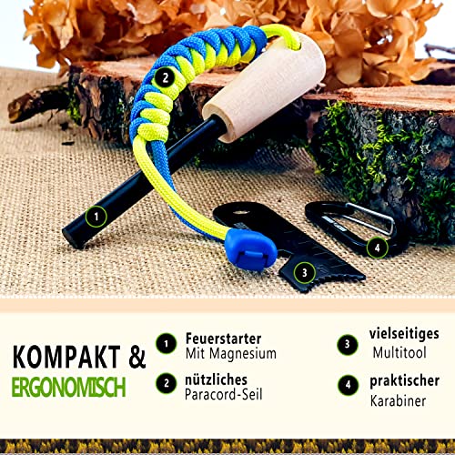 SNICHT & SIMONS Feuerstahl | Magnesium Feuerstein + Paracord Set (Gelb/Blau) + Karabiner | Extrem Starker Funkenflug bei… - Image 3