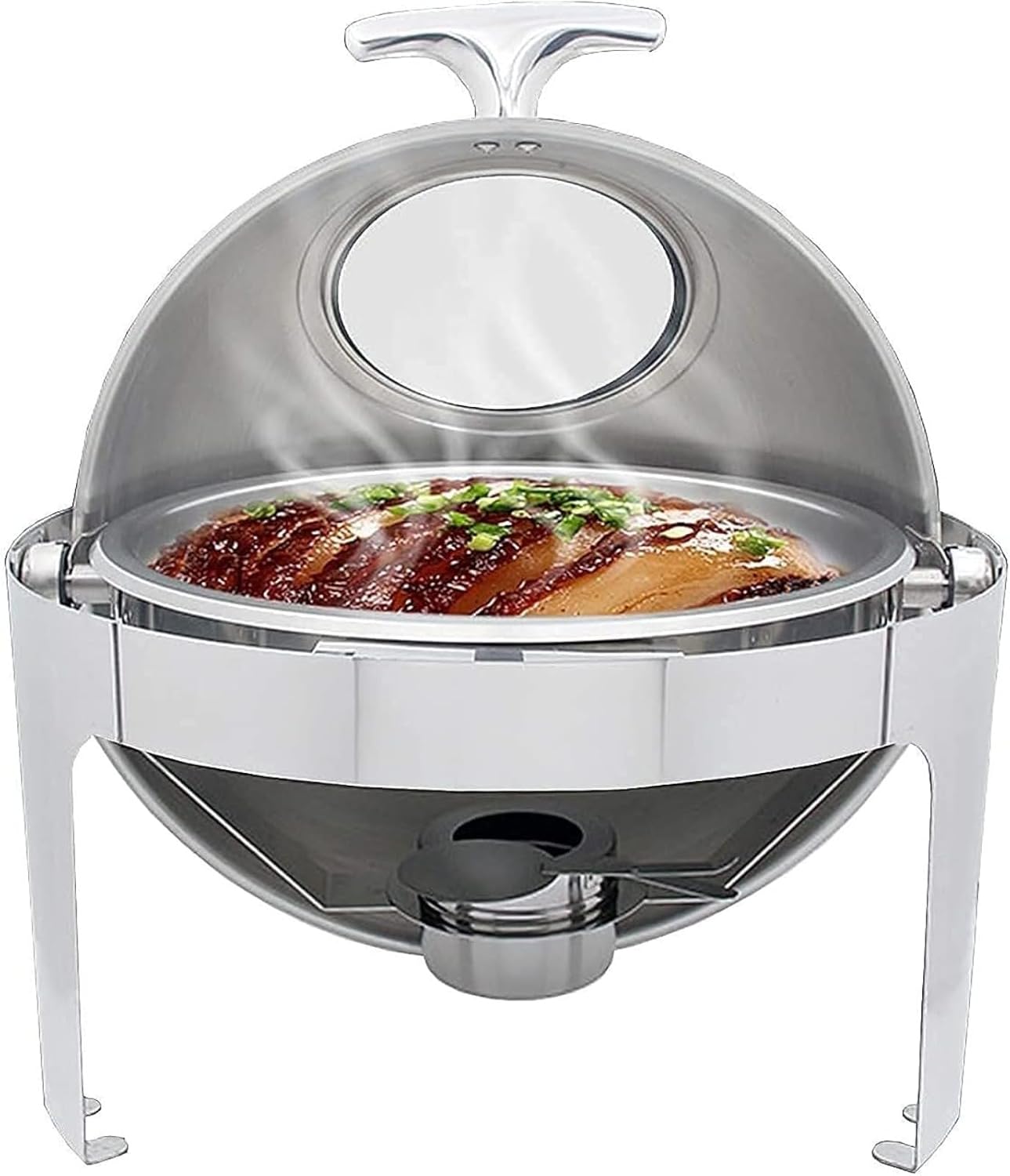 Roll Top Chafing Dish6.8L Stainless Steel Chafer with Visible WindowRound Buffet Food Warmer Set with Food PanWater Pan and Fuel Holders,