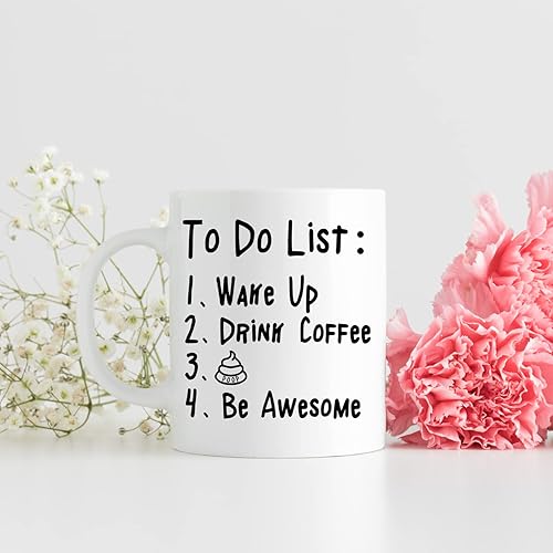 Miniatura 2 de Loiyadn Taza divertida  Divertidas tazas de café con lista de tareas pendientes y caca, 11 onzas, tazas divertidas, regalos de broma, blanco,