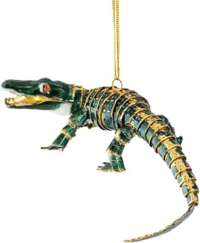 Value Arts Handmade Cloisonne Articulated Green Gator Hanging Ornament