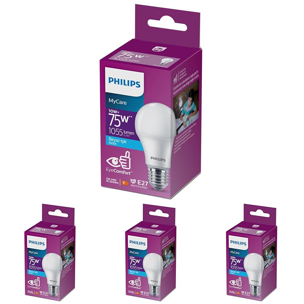 Philips 75W Led Ampul, 6500K Beyaz Işık, E27 Normal Duy 4lü…