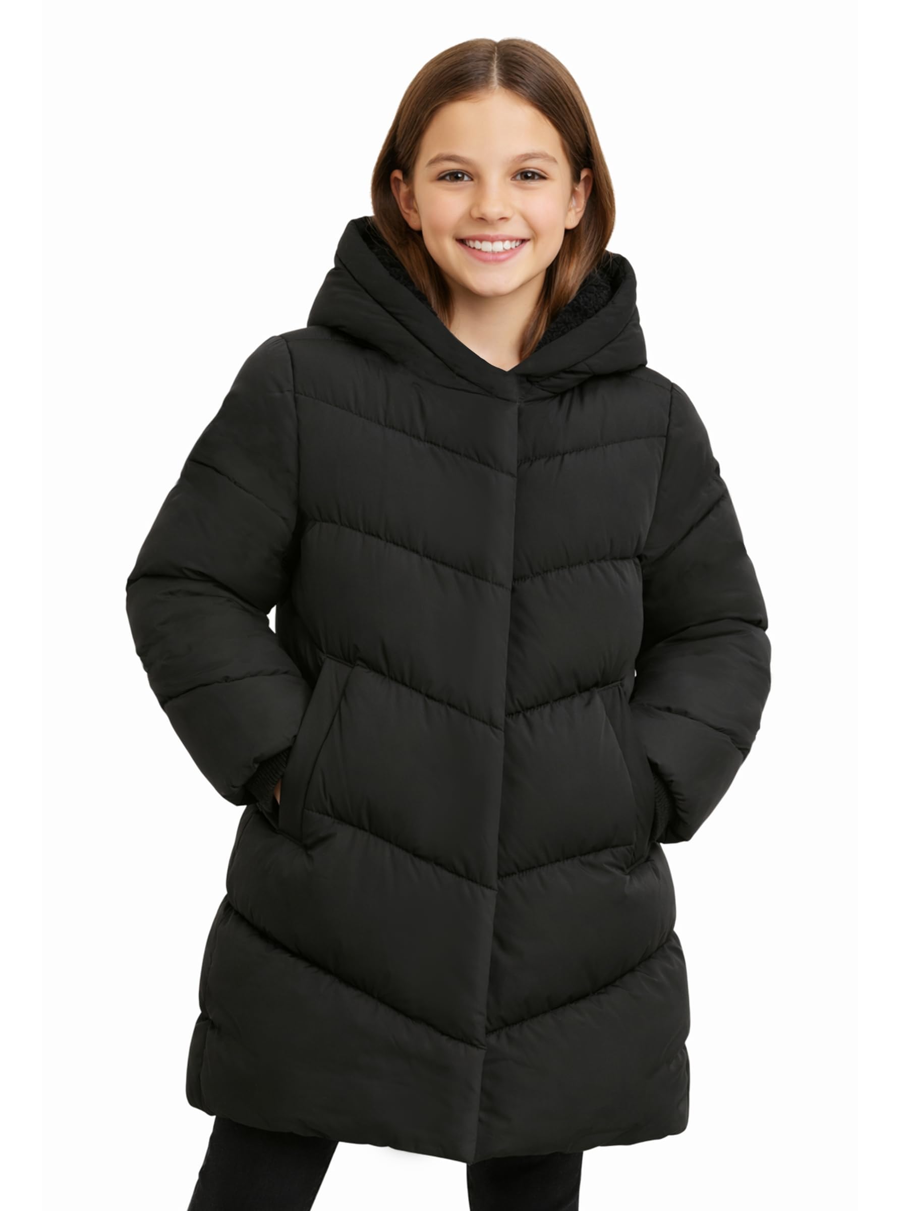 SOLOCOTE Abrigo de invierno para niñas resistente al agua con forro de peluche chaqueta acolchada con capucha gruesa para niños