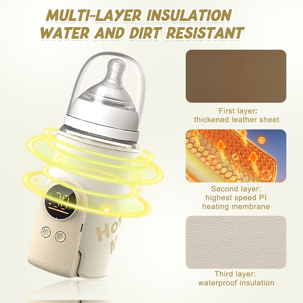 NAVESO Scaldabiberon Portatile per Mantenere la Temperatura, Scaldabiberon Baby USB con 6 Livelli di Temperatura Regolabili, Scaldabiberon Portatile Senza Fili per Latte Materno o Artificiale