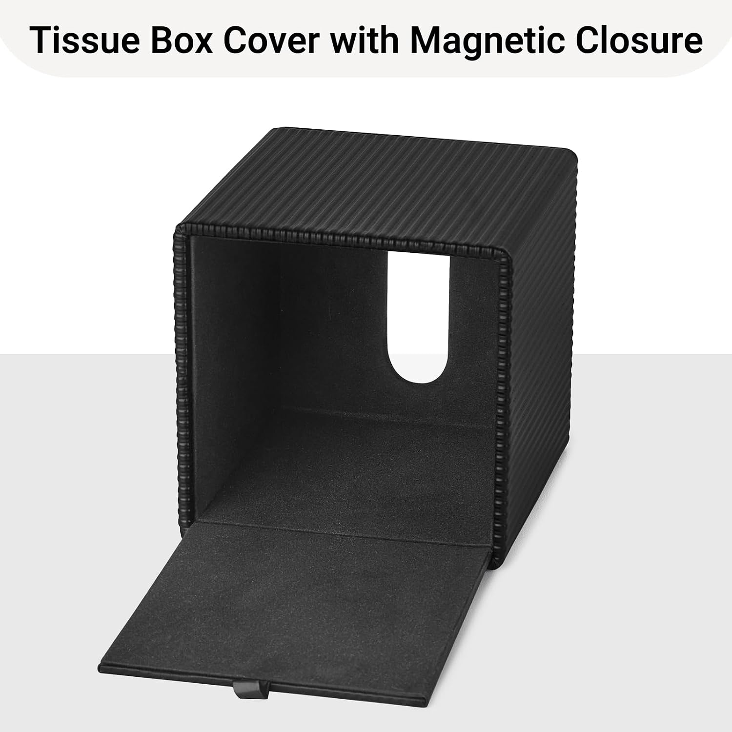 Mkono Tissue Box Cover, PU Leather Square Holder with Bottom, Black | Decorative Facial Cube Organizer, Vanity Dresser Countertop Tabletop, Bathroom Bedroom Office Nightstand, Home Decor Accent