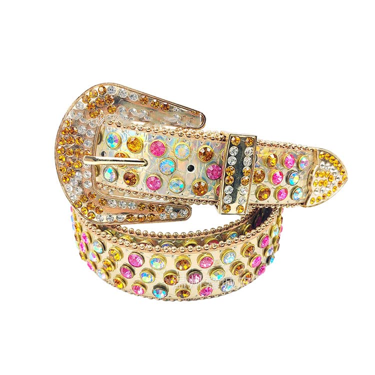 Women's Rhinestone Western Belts Diamond Crystal Embellished Belts Cowgirl Denim Men's Jeans Belts,Gold,115CM/45.3''