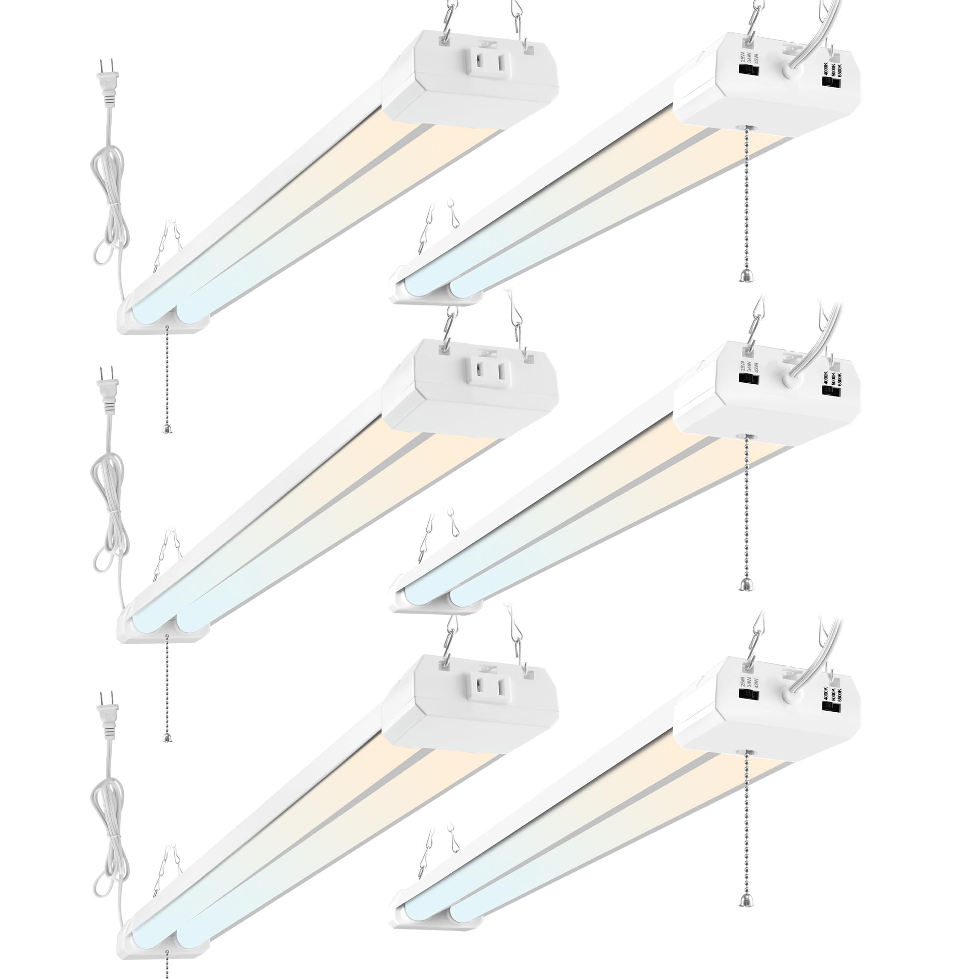 Hlite LED Shop Lights 4FT with Reflector,5500LM,3 Power Level&3CCT,6 Pack