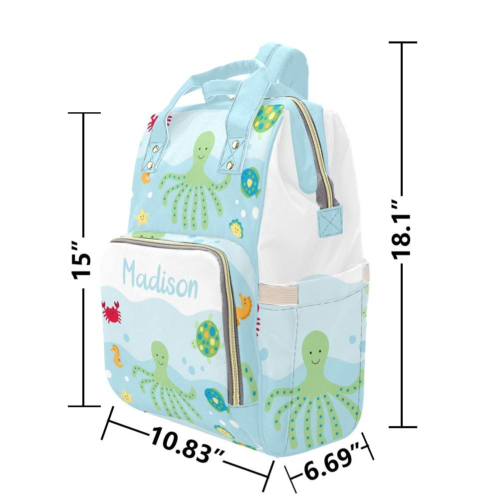Sea Ocean Animal Blue Personalized Diaper Bag Backpack Tote with Name,Custom Travel Nappy Mommy Bag Backpack