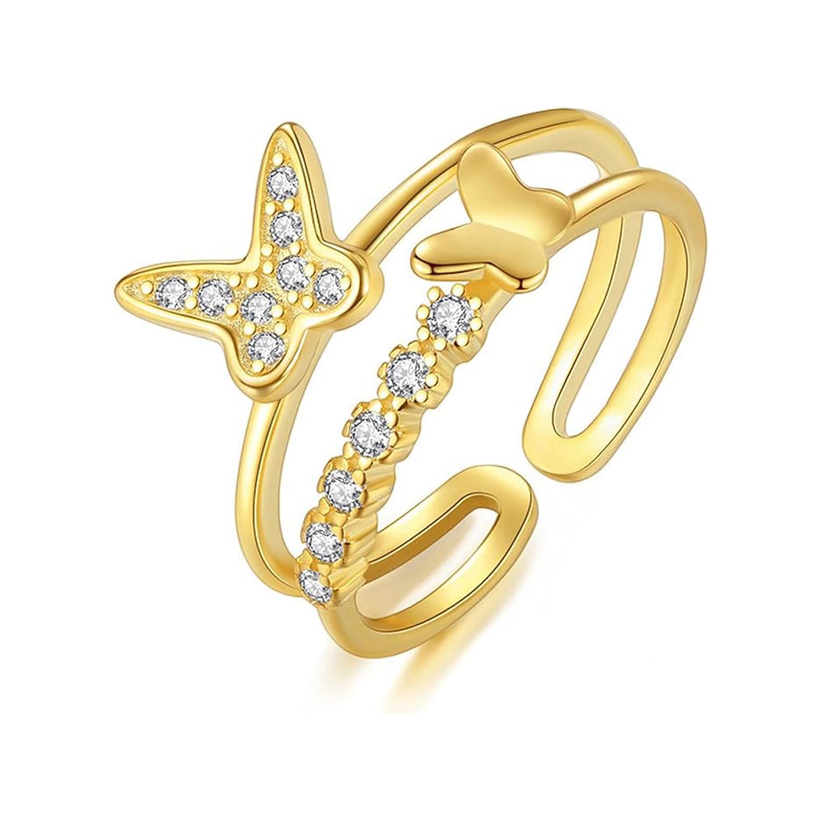 Dangle Rings for Women, 18k Gold Plated Adjustable Rings, Chunky & Butterfly Rings with Cubic Zirconia Diamonds, Ring Size 6-10