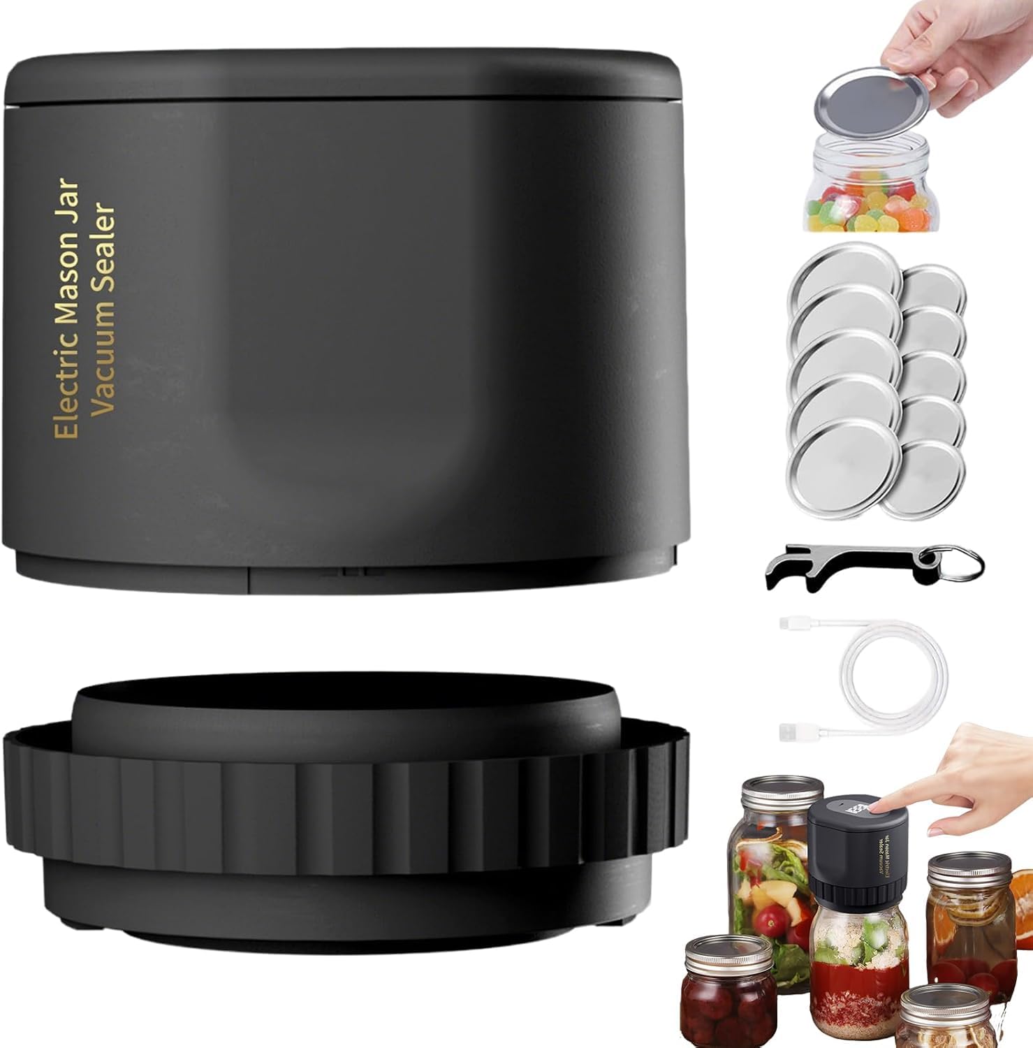 Fresh Guard Vakuumier-set,freshguard Vakuumier Set,eco Seal Pro,3 In 1 Electric Mason Jar Vacuum Sealer Kit,versatile Strong Vacuum Preservation Sealing Tool,vakuumierer Gläser,mason Genie-A