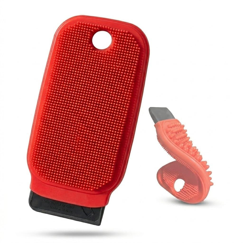 3-in-1 Silicone Dish Sponge BPA-Free Reusable Kitchen Scrubber with Built-in Scraper Dual-Sided Non Scratch Dishwashing Sponge for Utensils Oil & Grease Cleaning Eco Friendly Red 1pc-image-28