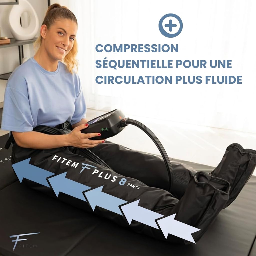 FITEM Pack Pantalon PLUS 8 Drainage Lymphatique Bas du Corps Complet | Jambe lourde, Circulation sanguine jambes, Massage précis 8 chambres, Confort morphologique, SAV français