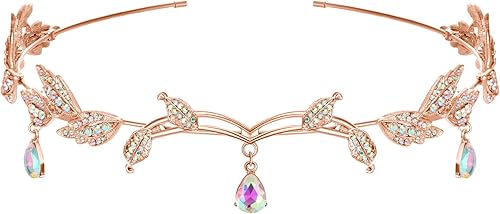 SWEETV Tiaras y coronas para mujer, tiara de boda para novia, corona de cosplay de elfo, diadema de disfraz de hada de hojas, accesorios para el