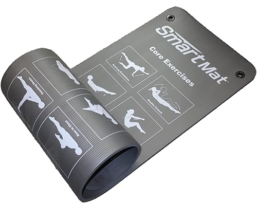 Prism Fitness Alfombrilla de ejercicio autoguiada inteligente extra gruesa con 14 núcleos y 14 ejercicios de estiramiento