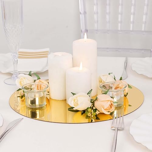 Miniatura 9 de Efavormart - Paquete de 10 cargadores de plástico con espejo dorado para colocar la mesa, 13 pulgadas, ligeros, redondos, decorativos, para platos