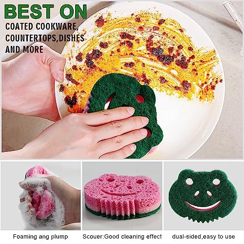 SmilePowo 12 Pack Scrub Sponge,Bulk Sponges,Dual-Sided Multi-Functional Premium Cleaning Sponges,Dishwashing Sponge for Heavy Duty Scouring Pads,Bathroom,Dish,Furniture,Kitchen(Frog Shape) - Thumbnail 3