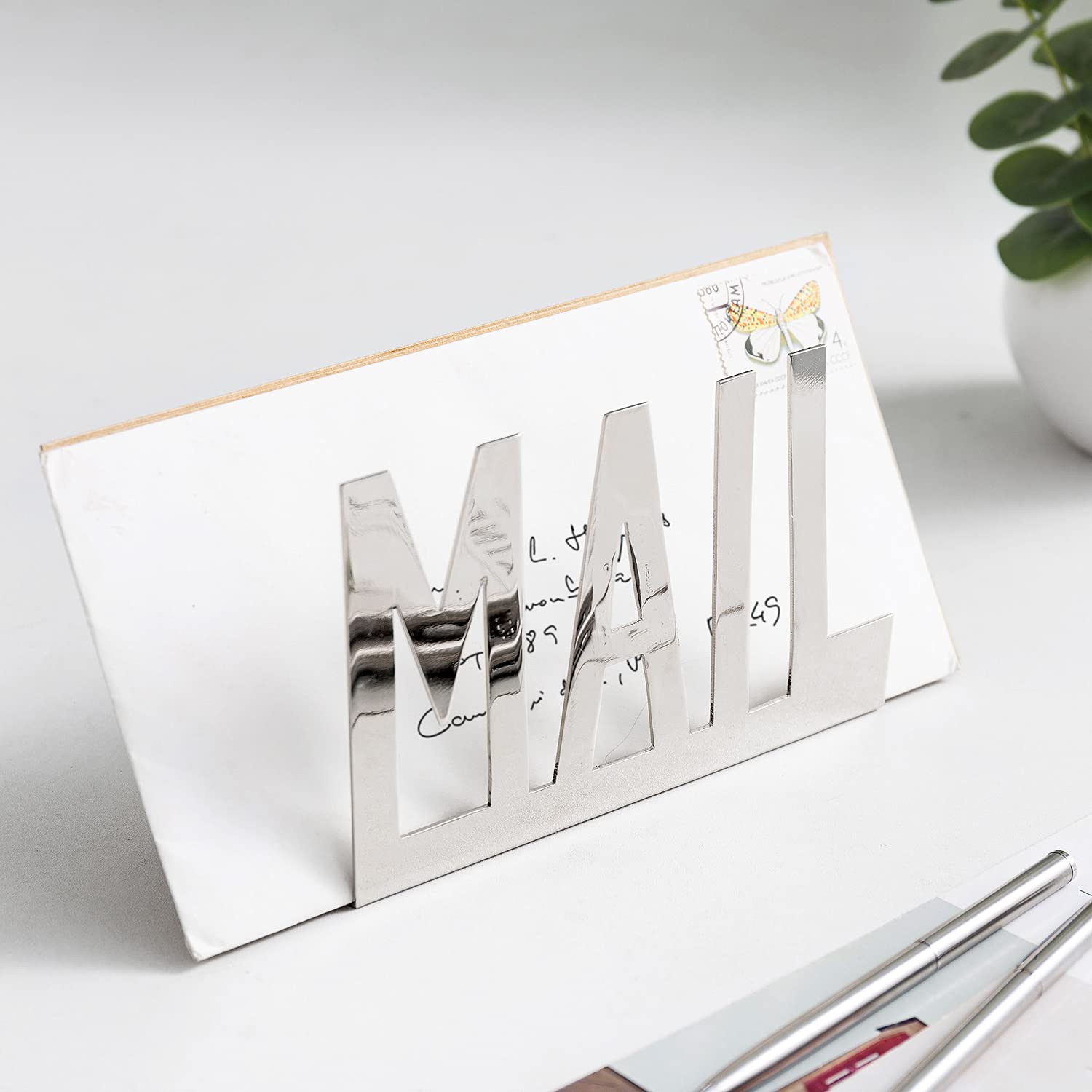 MyGift Modern Metal Desktop Mail Holder, Office Desk Letter Sorter Organizer with Mail Cutout Design, Silver