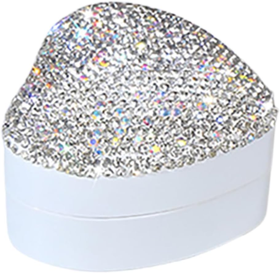 Heart Shaped Jewelry Box with Rhinestones, Silver Flocked Ring Case