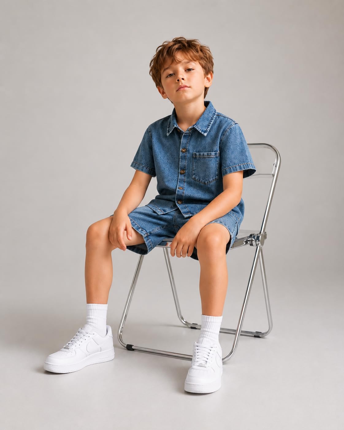 Cakaner Toddler Boy Clothes 2 Piece Short Sleeve Button Down Shirt and Shorts Denim Outfit Set Kids Summer Clothes Size 4-8