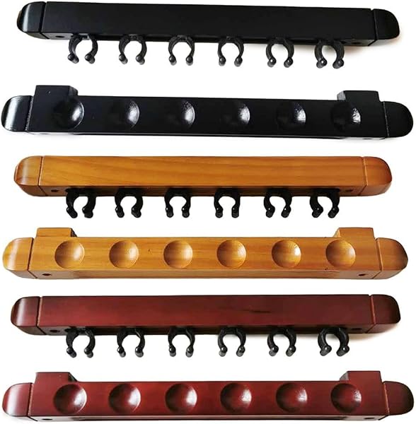 Honseadek Support mural en bois pour queues de billard, 6 emplacements à suspendre pour table de billard, accessoires de table de billard, noir (jaune) - 2