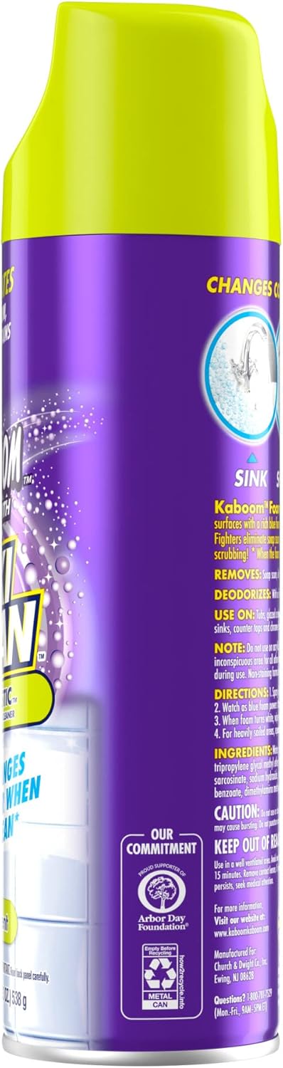 Kaboom Foam-Tastic Foaming Bathroom Cleaner, Fresh Scent, Spray Can, Eliminates Soap Scum, Grime and Stains,, 19 Oz (Pack of 8)