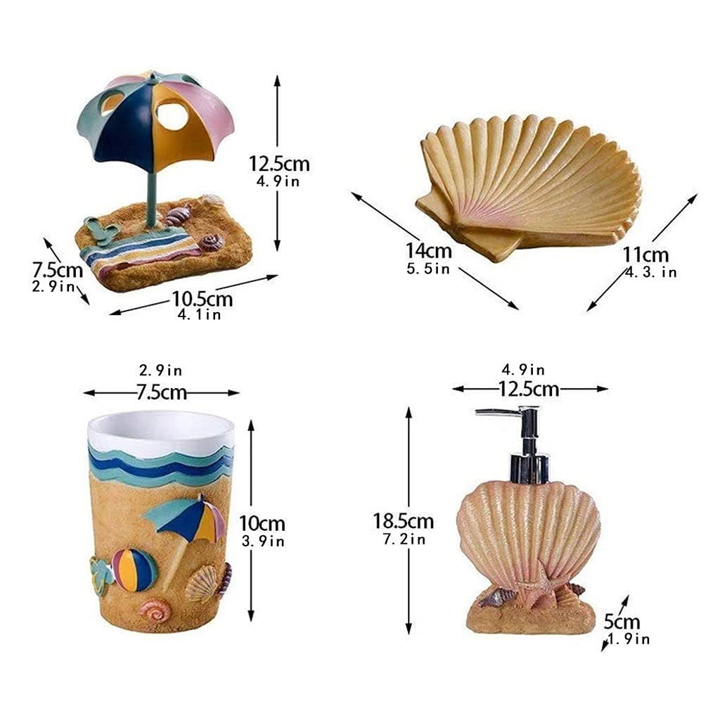 Ensemble d'accessoires de salle de bain 5 ensembles cadeau de salle de bain style plage en résine tendance, savon de salle de bain, brosse à dents, anti-gobelet (couleur : A)