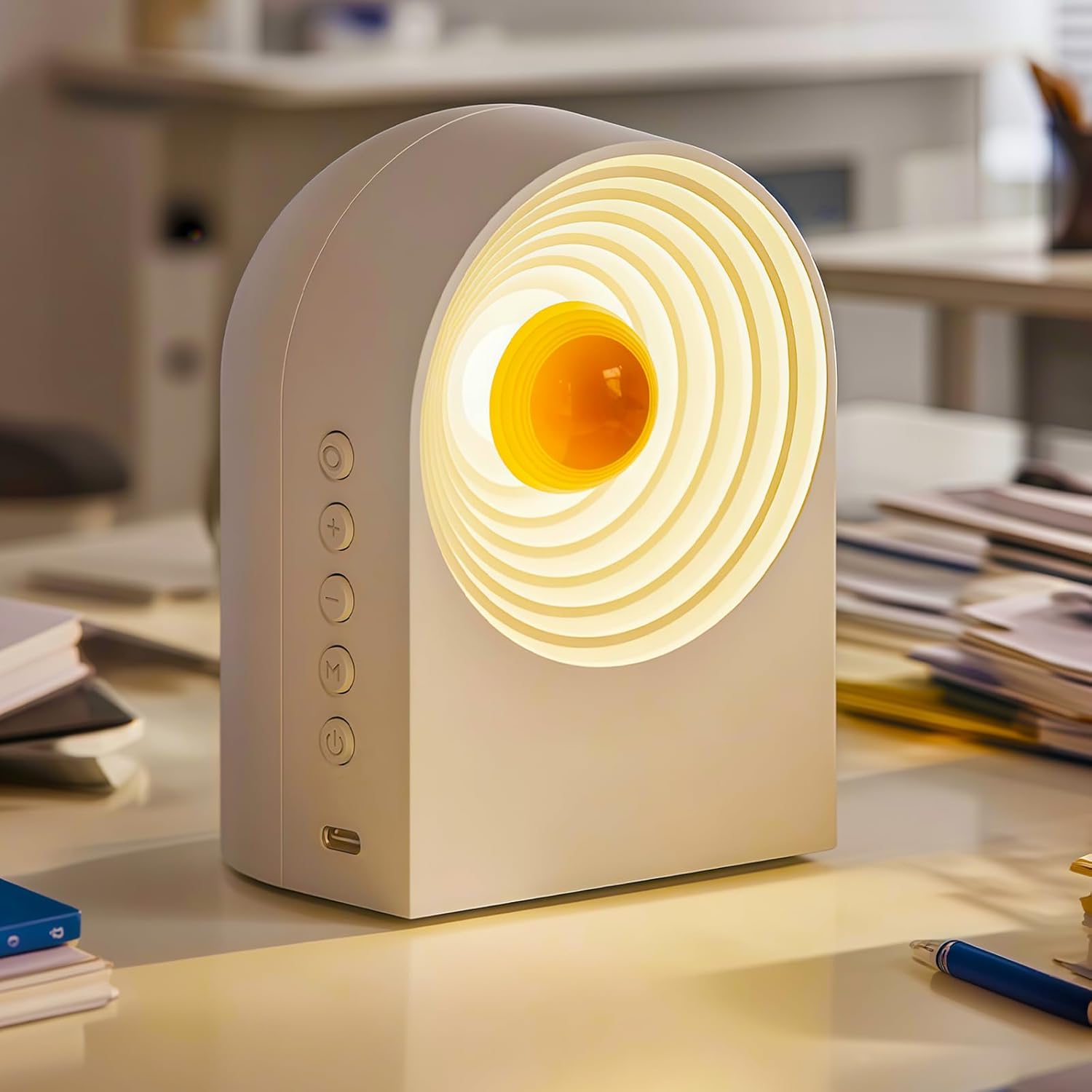 Sleep Aid & Focus White Noise Machine – 8 Soothing Sounds & 4 Ambient Lights | 12H Playtime,Bluetooth for Travel & Office, Sleek Desk Gift,White